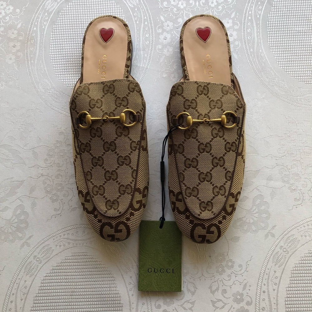 GUCCI Macro GG Canvas Tan/Blush Pink Mules Slip-On Shoes Women’s Size 42 (11.5)